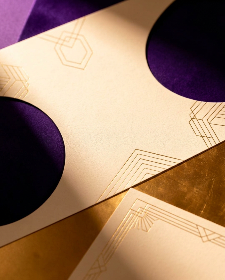Cream paper with emerald and gold geometric forms